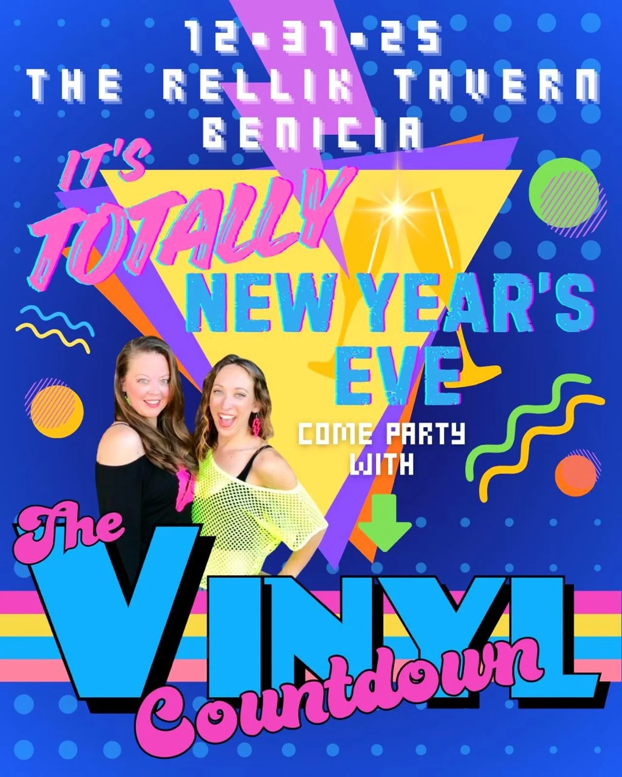 What are you doing for NYE?! We&rsquo;ll be at the Rellik Tavern in Benicia rockin&rsquo; all your favorite hits from the 70s 80s and 90s. Don&rsquo;t miss this. $15 cover includes champagne toast as we countdown to midnight 🥳Reservations available 