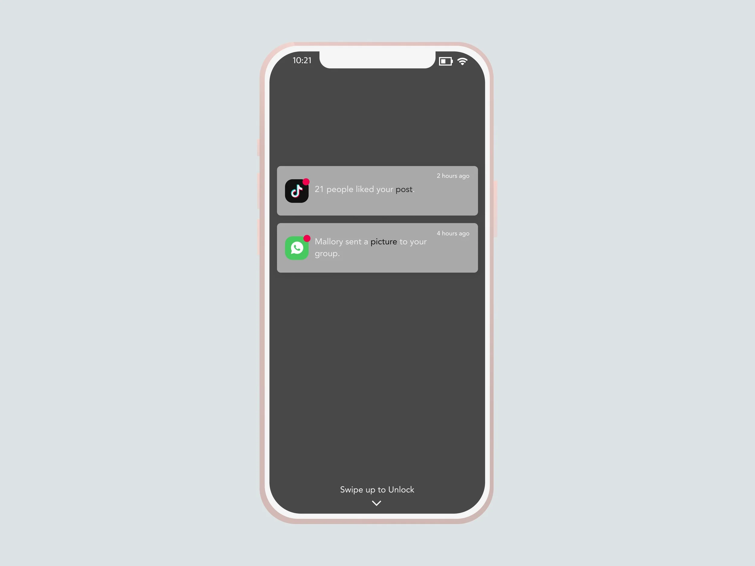 Illustration of a smartphone screen displaying notifications and the 'Swipe up to Unlock' message at the bottom.