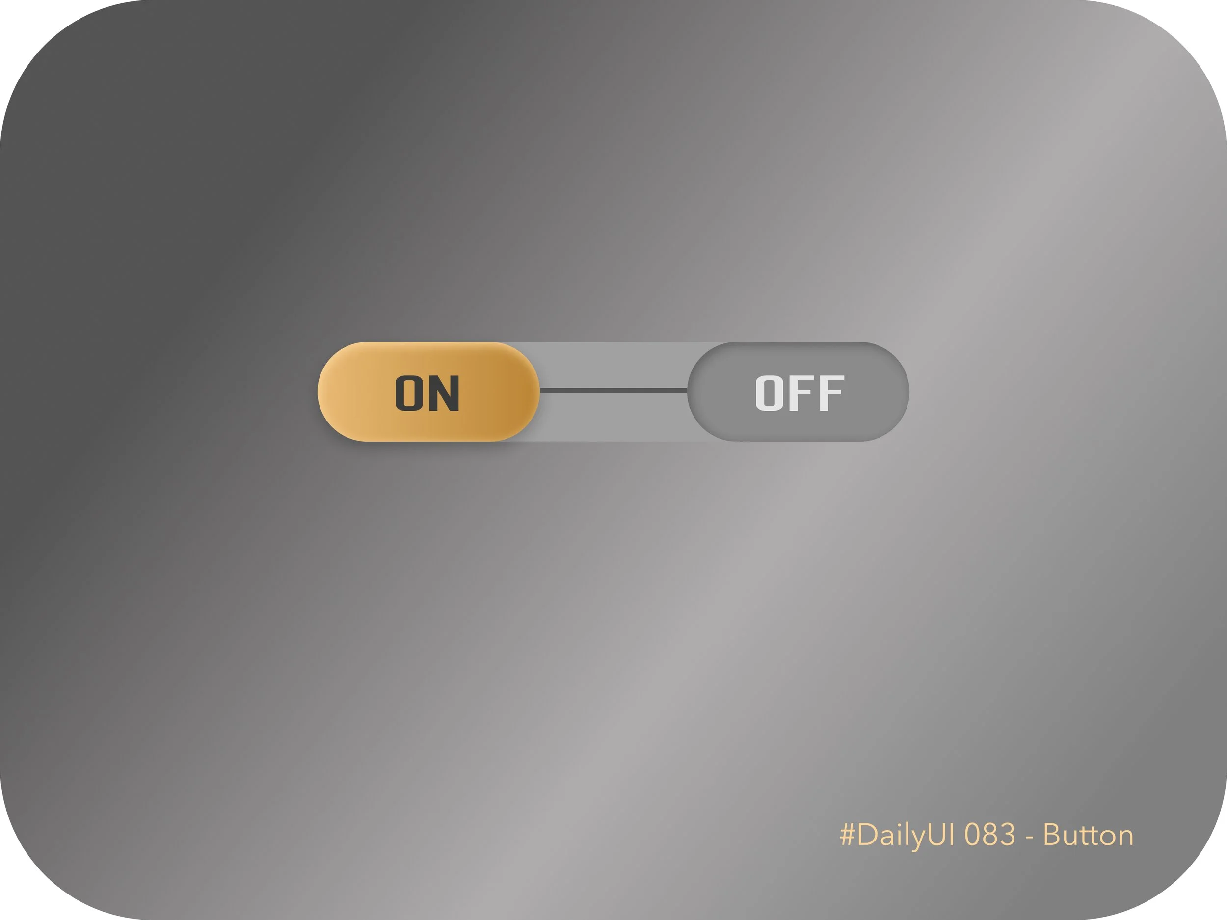 Toggle switch with yellow 'ON' button on the left and gray 'OFF' button on the right, with the 'ON' position selected, set against a gray background.