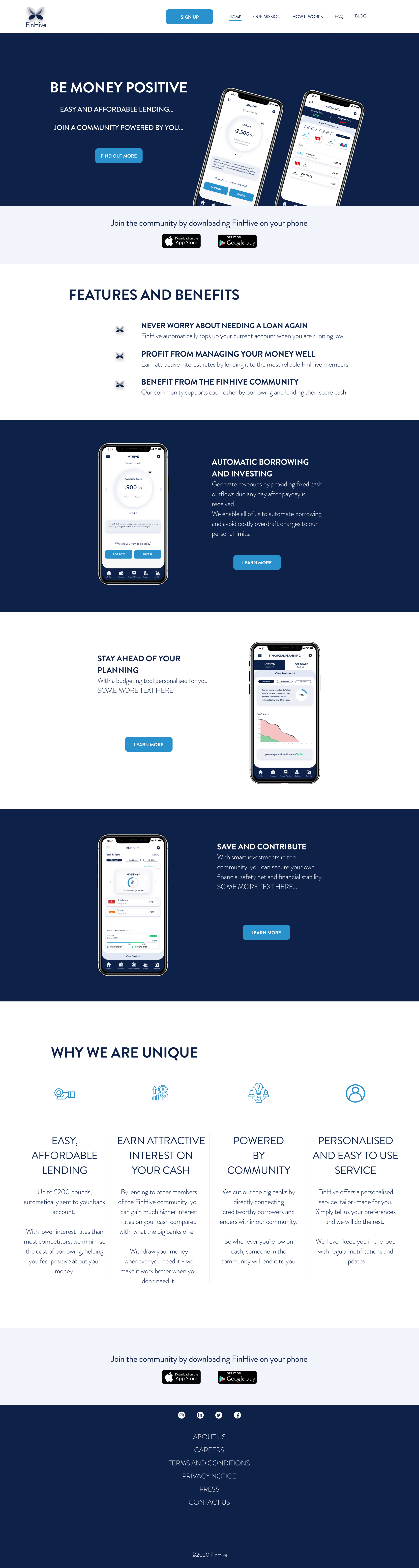 High Fidelity prototype of website homepage