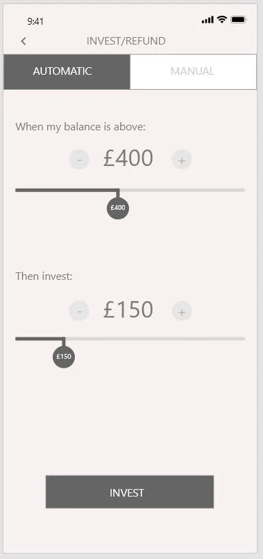 Investing actionscreen wireframe