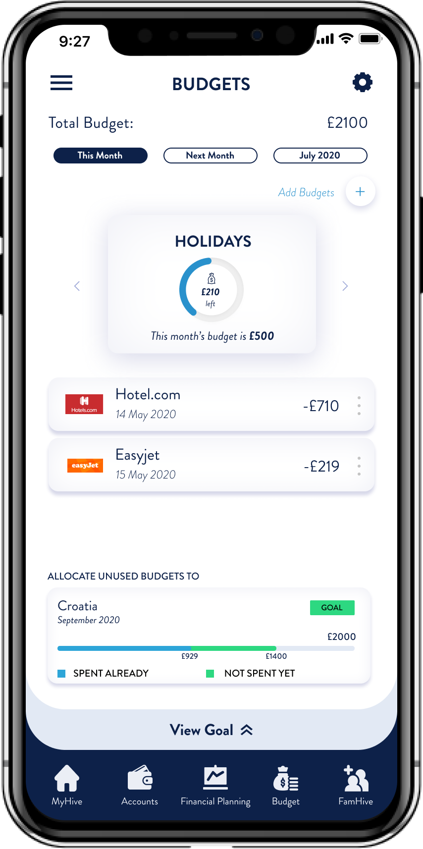 Final Prototype screen of budget screen
