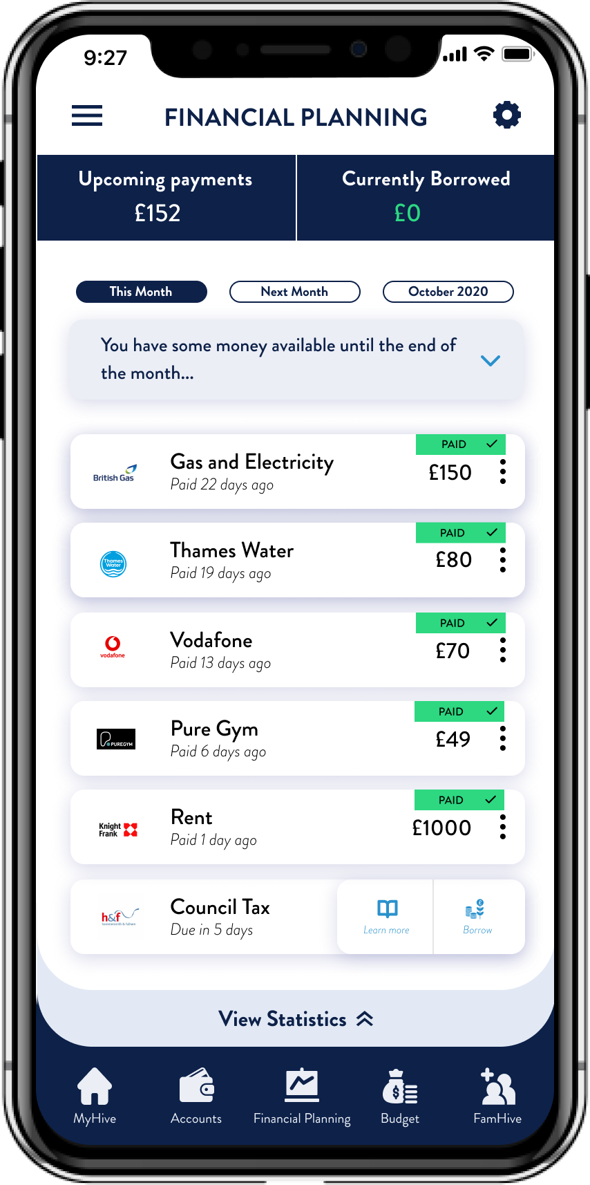 Final Prototype screen of financial planning