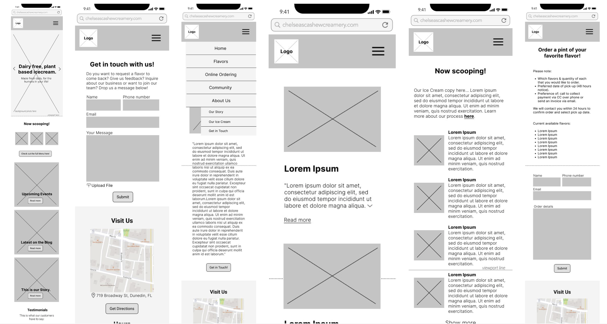 A collection of mobile wireframes