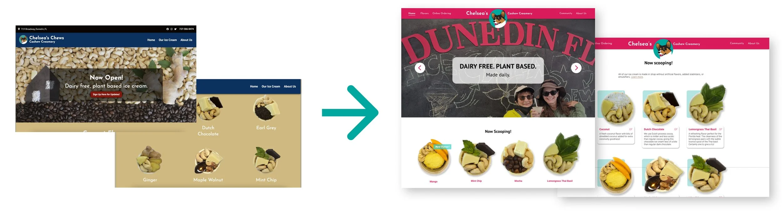 Before and after of homepage