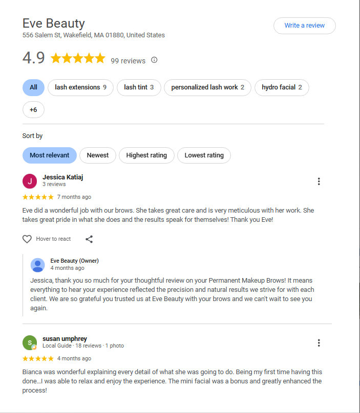 EVE BEAUTY REVIEWS
