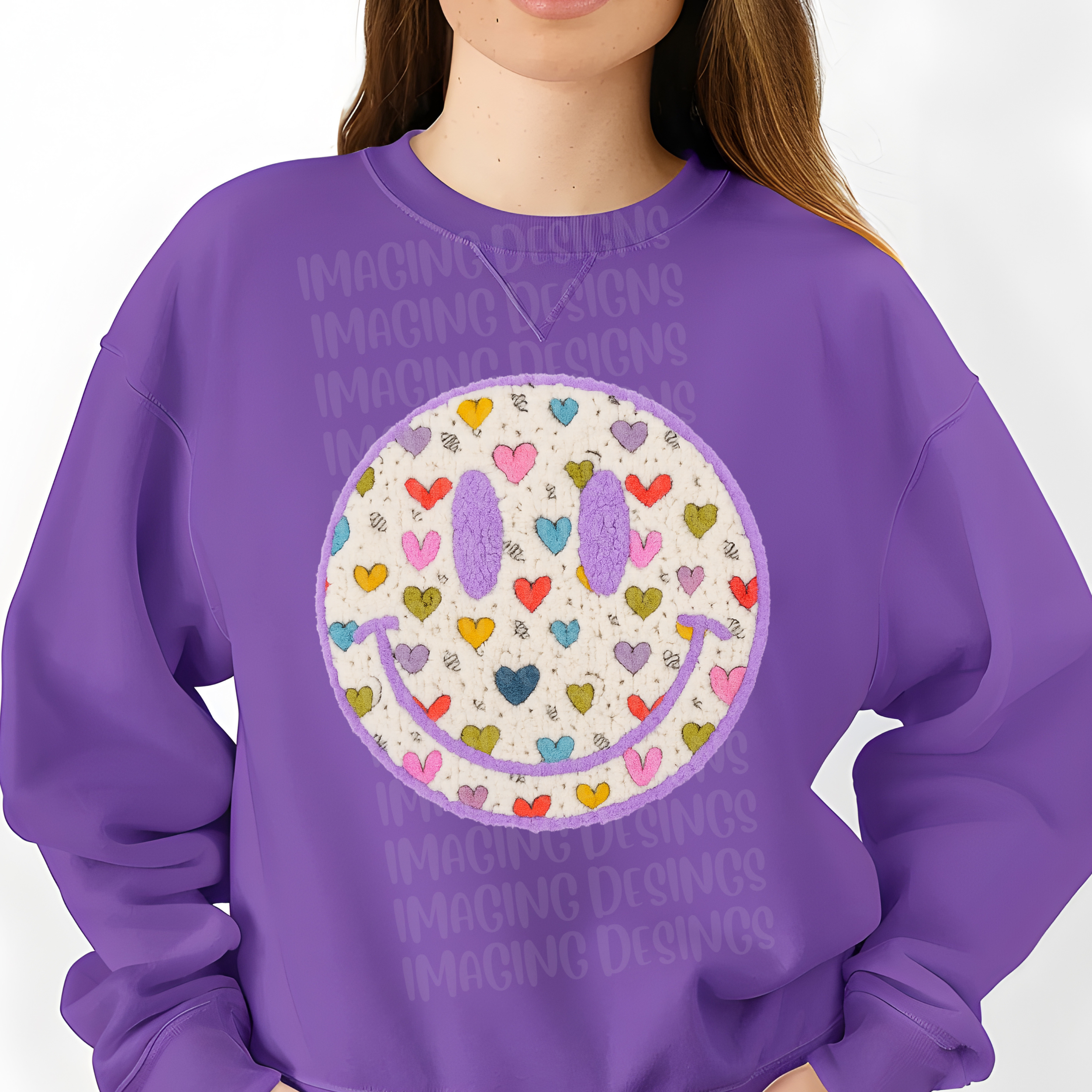 Faux Chenille Purple Hearts Smiley