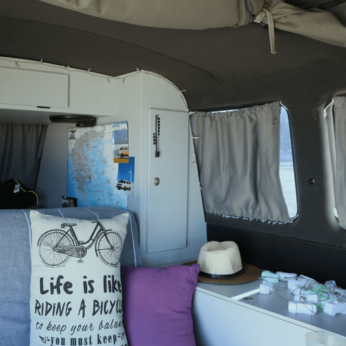 A compact camper interior — Cabinetry and living space in Hexa’s custom Syncro camper. Open the project for the full interior tour.