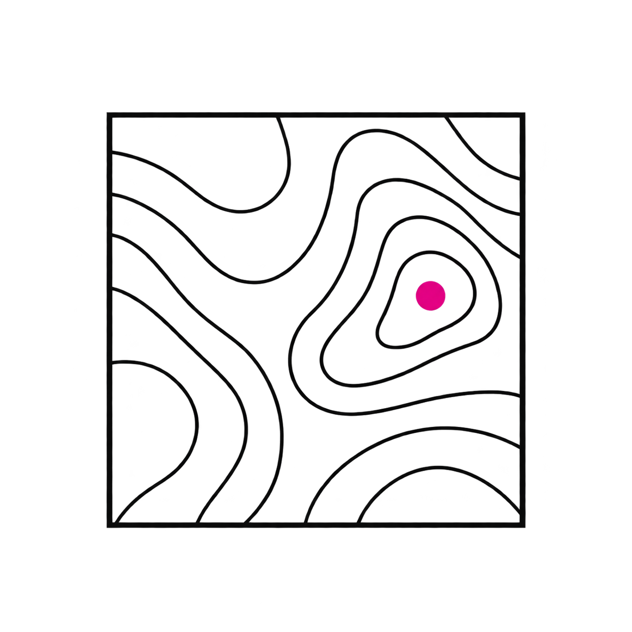 Disegno geometrico di un quadrato delineato, suddiviso in sezioni da linee verticali, orizzontali e semicircolari.