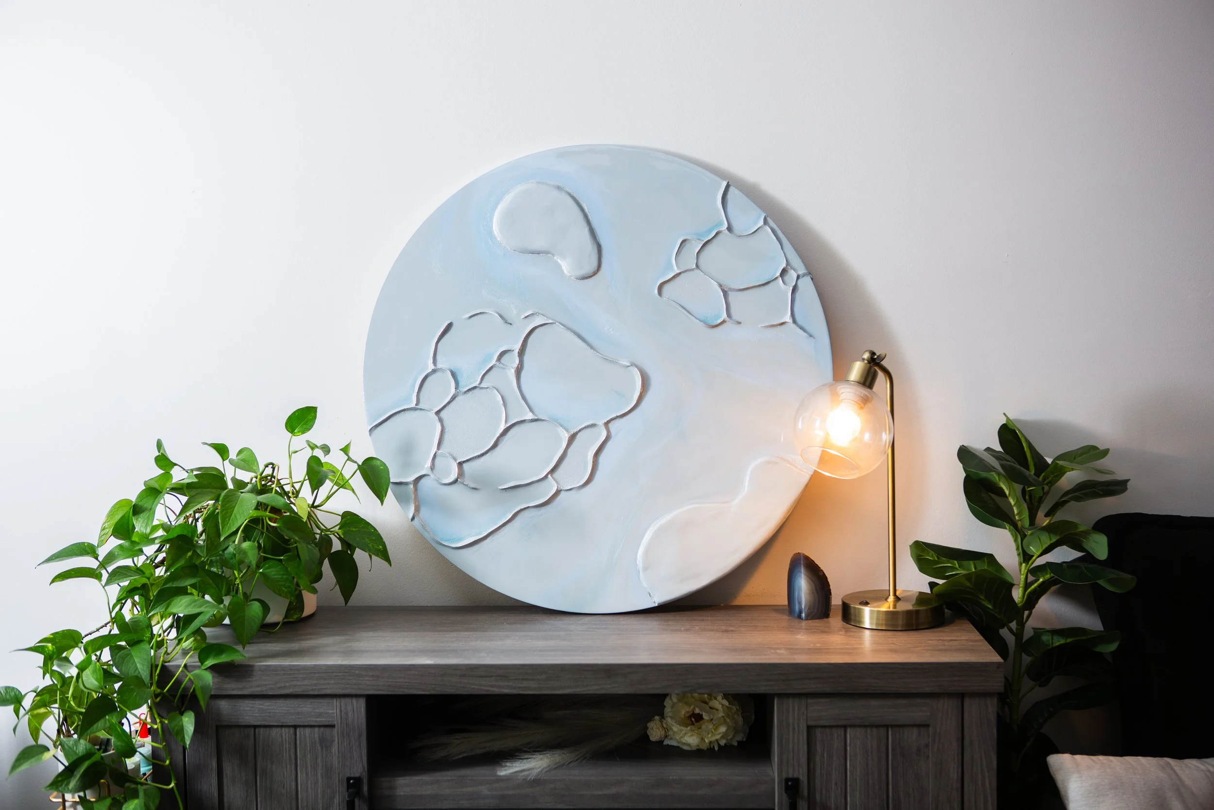 30" - wooden circle, mixed media