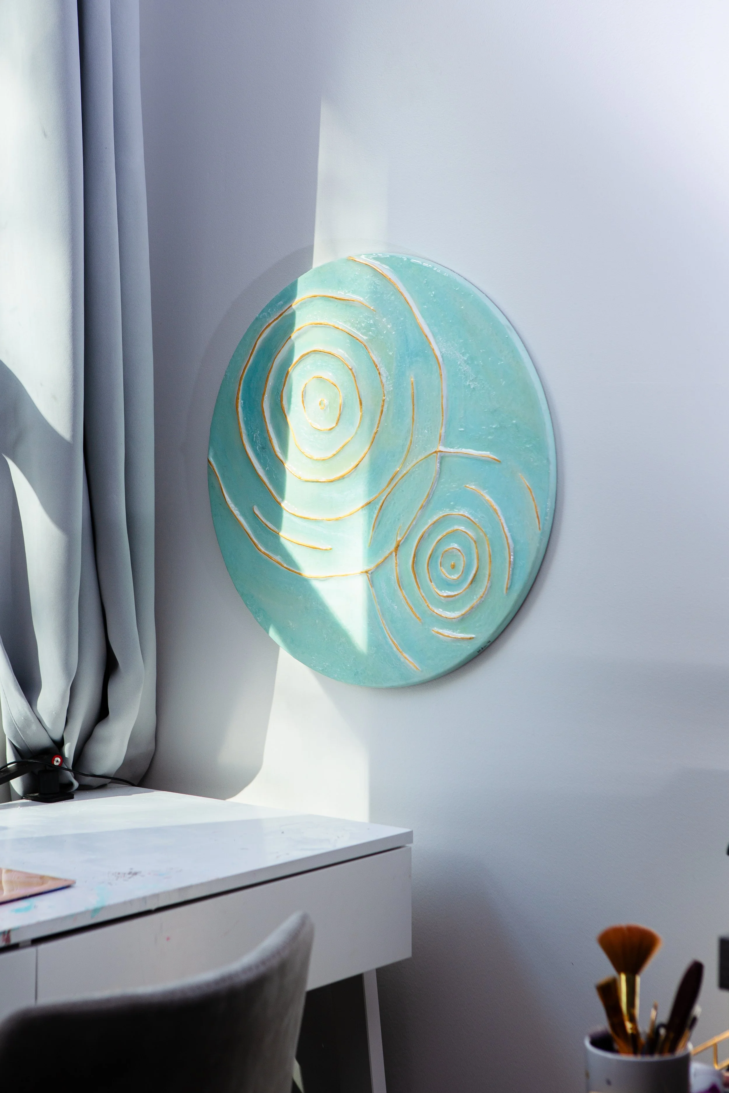 15" - wooden circle, mixed media