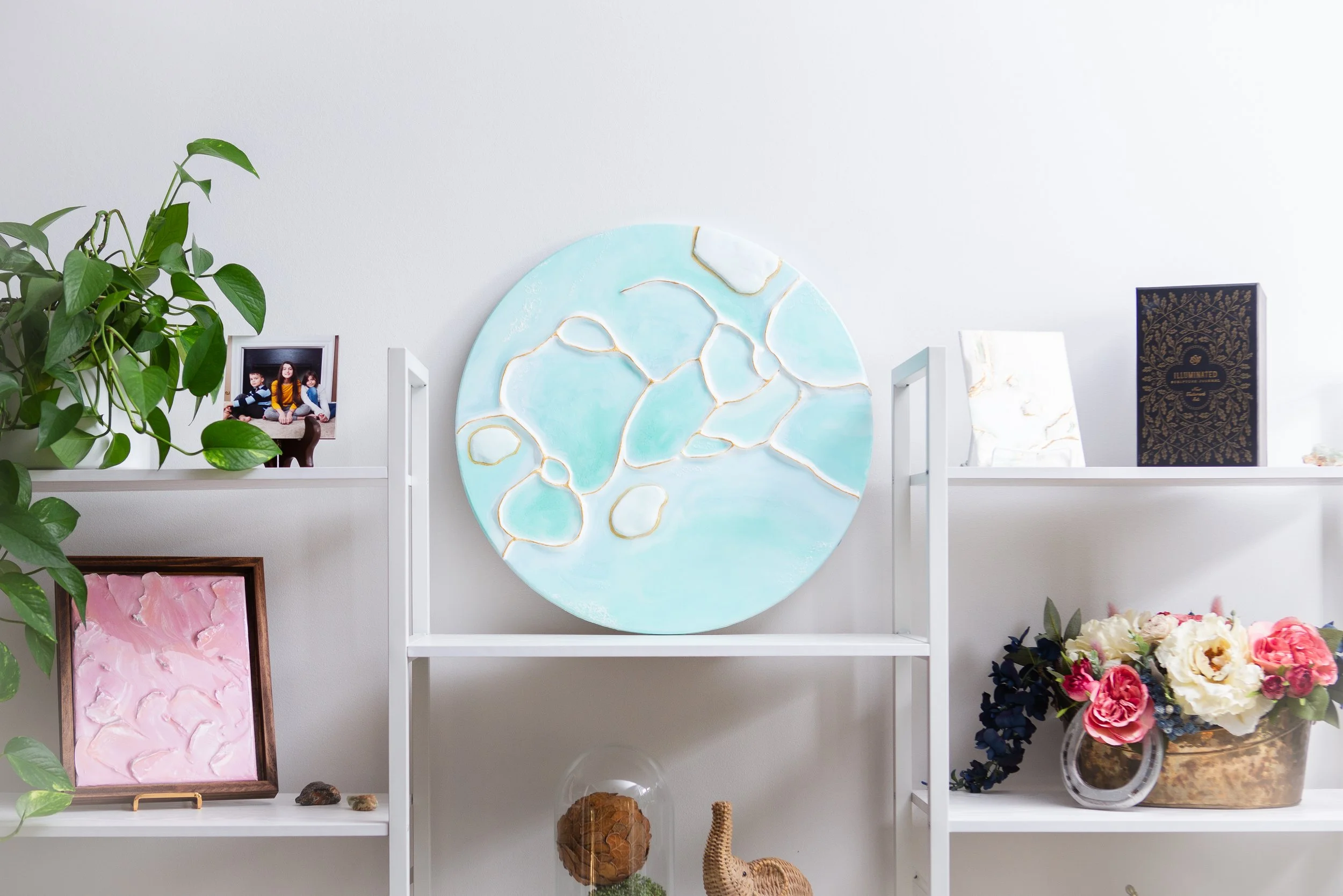 15" - wooden circle, mixed media