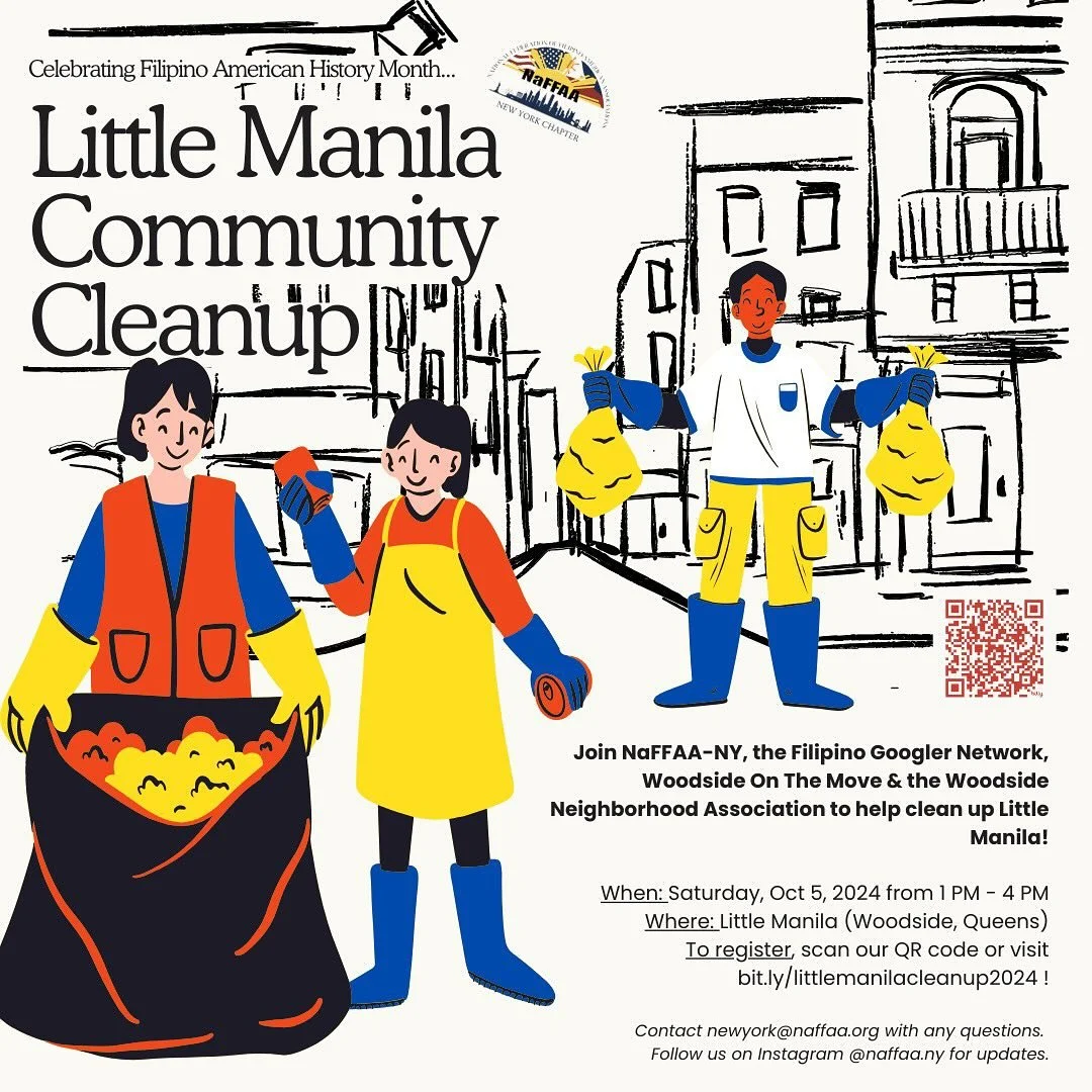 With FAHM just around the corner, we invite you to celebrate with us along with our community partners by cleaning up Little Manila on Saturday, Oct 5th, from 1 - 4 PM! 

To register for the event, scan our QR code, visit our bit.ly/littlemanilaclean