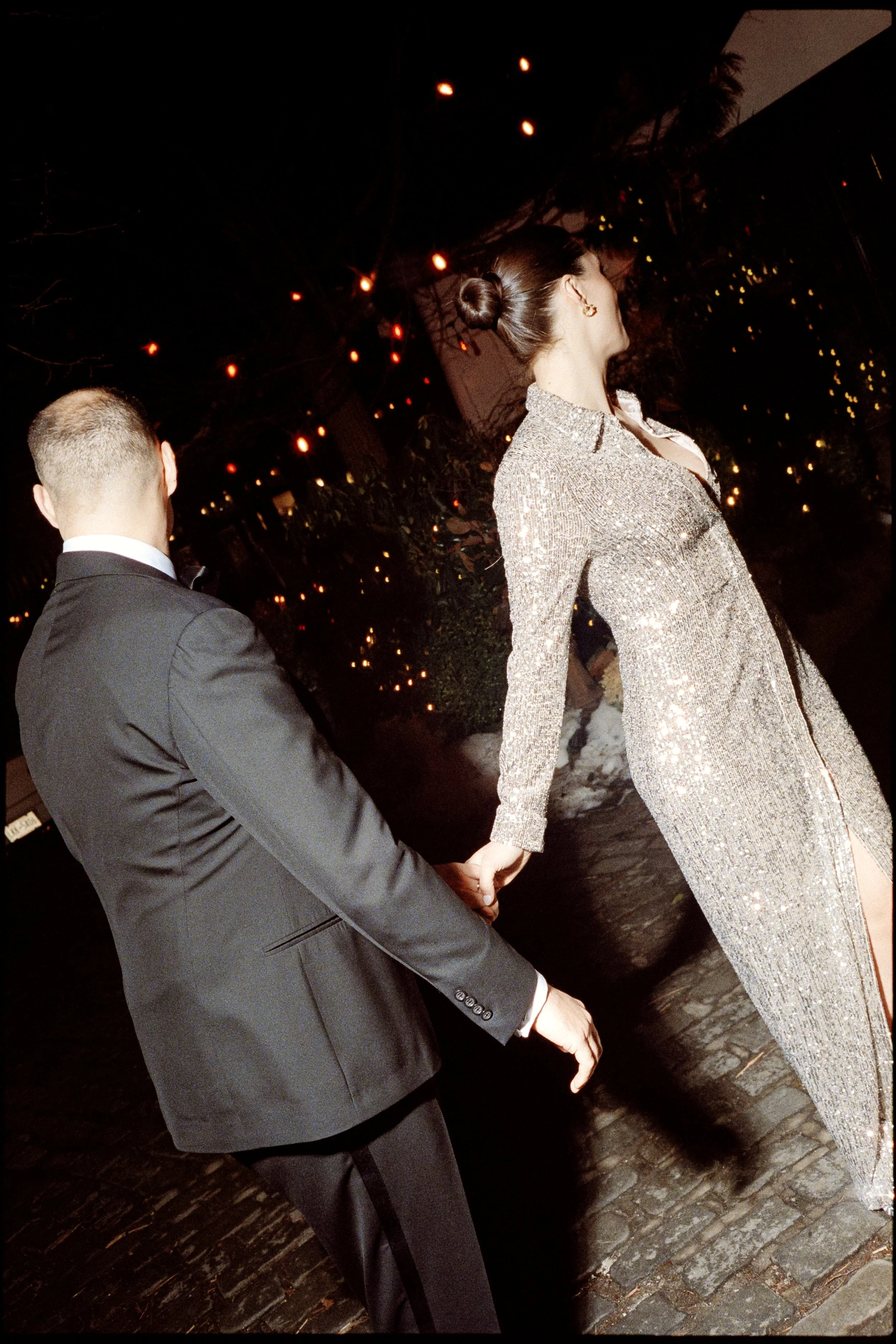 bride and groom flash film at river cafe Brooklyn NYC after party dress