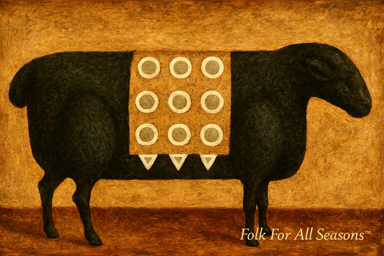 Black Sheep with Penny Rug - Digital Download - Enhanced Print of Original Folk Art