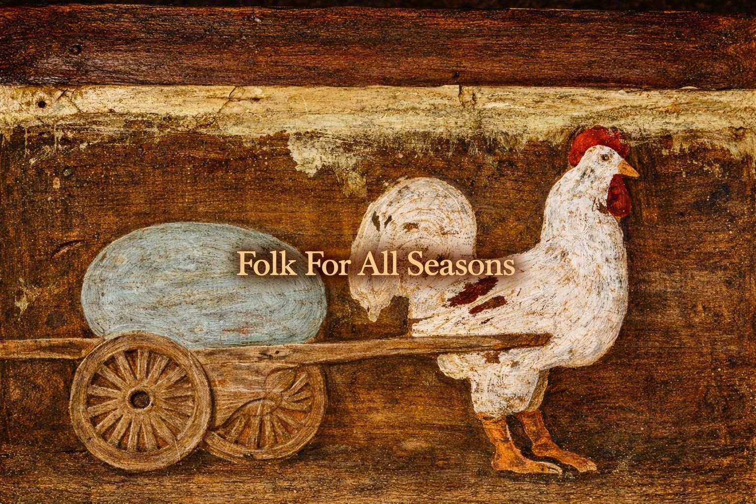 Chicken Pulling Wagon with Big Blue Egg - Digital Download - Enhanced Print of Original Folk Art