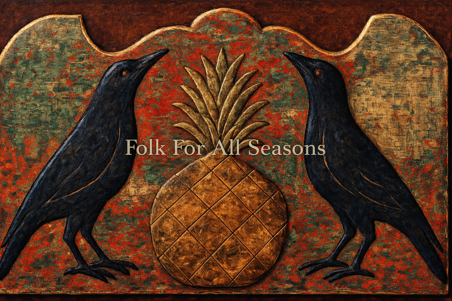 Crows and Pineapple - Digital Download - Enhanced Print of Original Folk Art