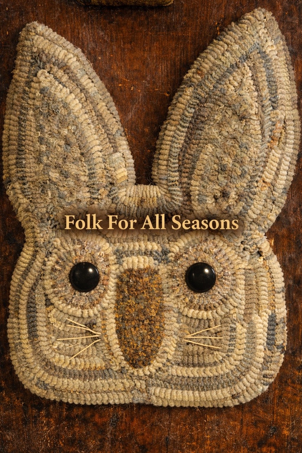 White Bunny Hooked Rug Face - Digital Download - Enhanced Print of Original Folk Art