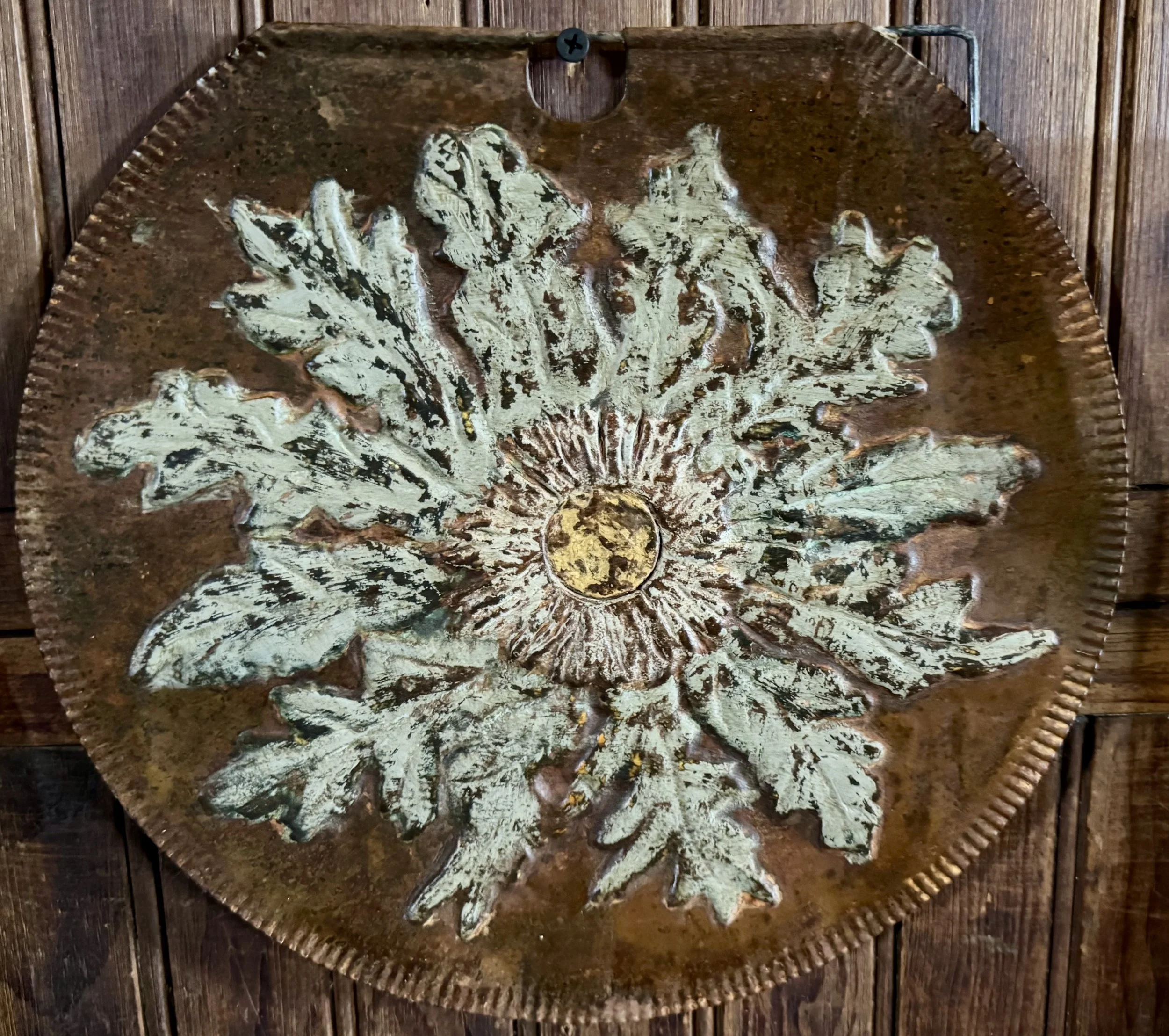 Eguzkilore - Flower of the Sun Symbolic Talisman Made on a Rusty Old VT Tin Sap Bucket Lid