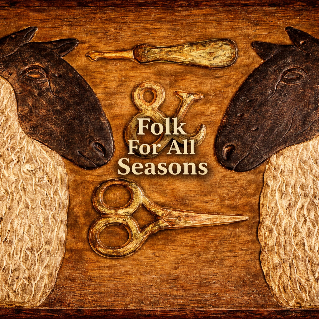 Two Facing Sheep with Hook & Scissors - Digital Download - Enhanced Print of Original Folk Art