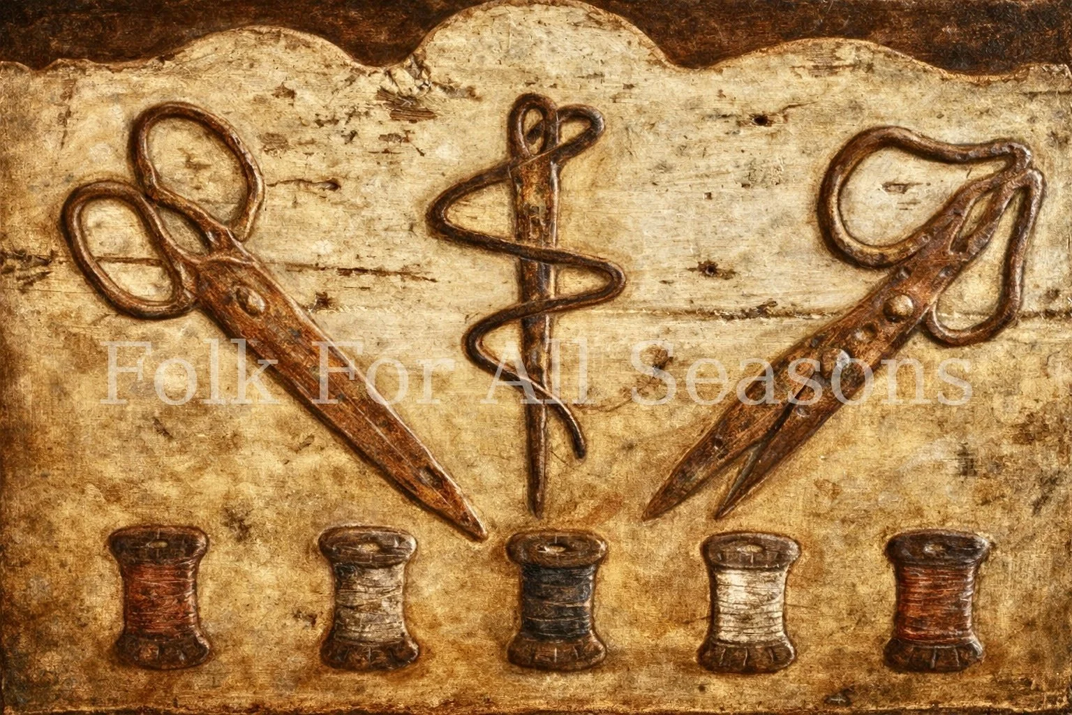 A Stitch in Time - Digital Download - Enhanced Print of Original Folk Art