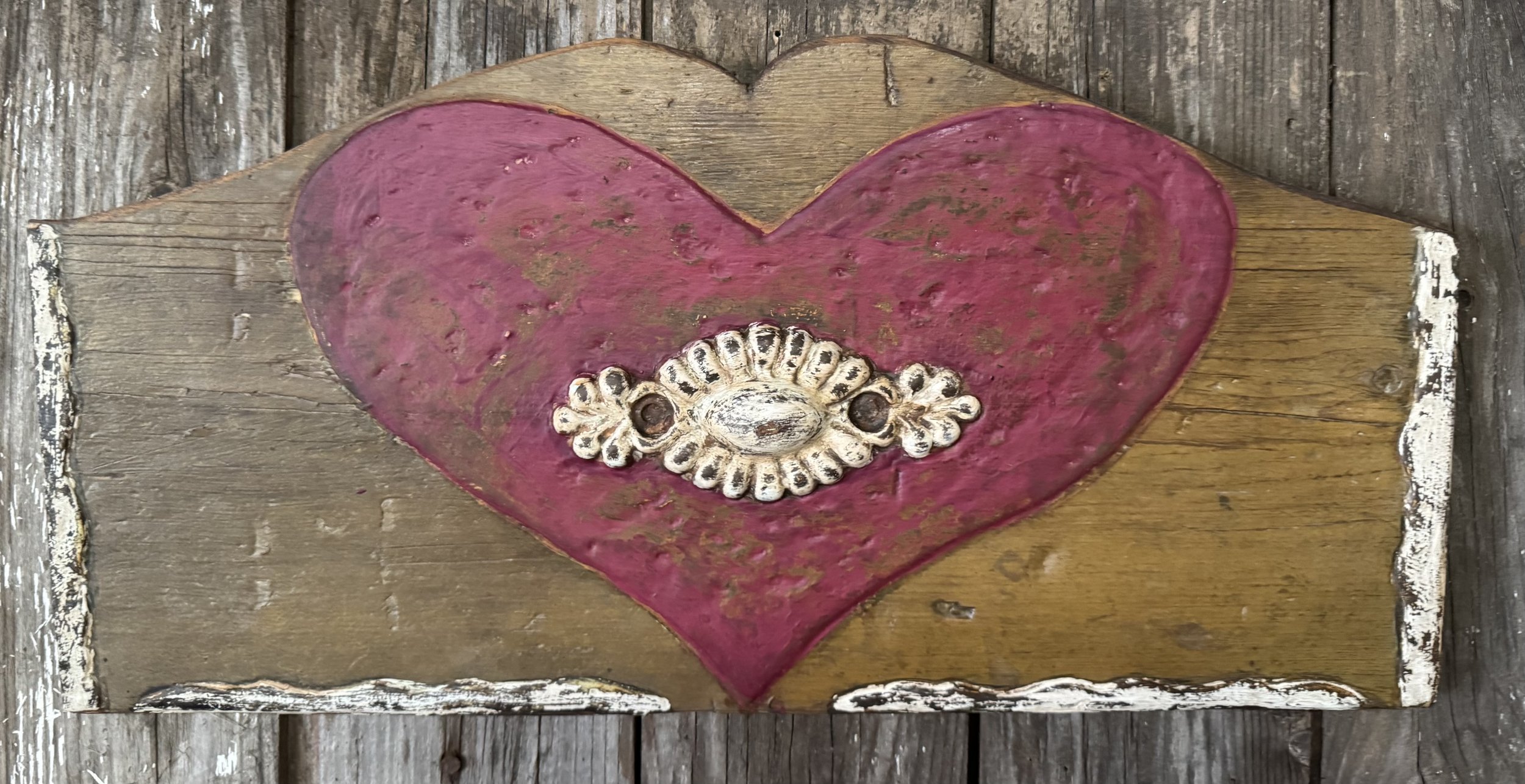 Wide Heart on Shaped Board with Fancy White Hardware