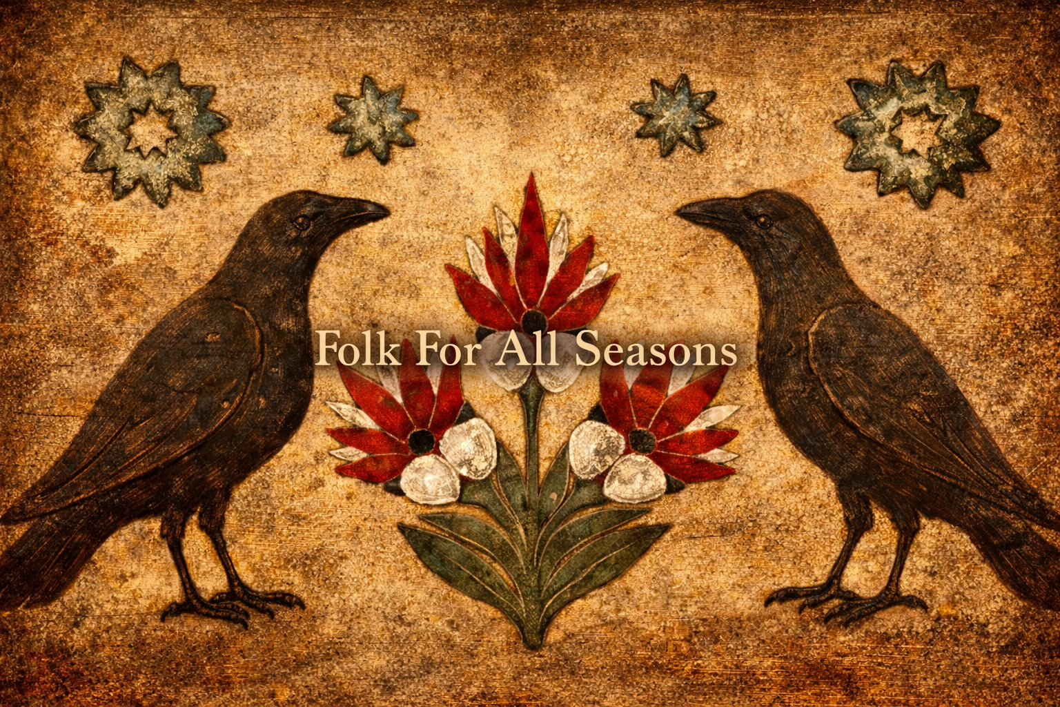 Crows and Flowers - Digital Download - Enhanced Print of Original Folk Art