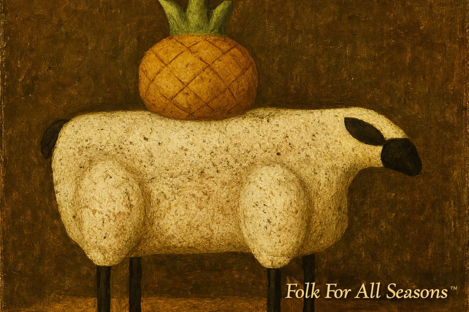 Sheep with Pineapple - Digital Download - Enhanced Print of Original Folk Art