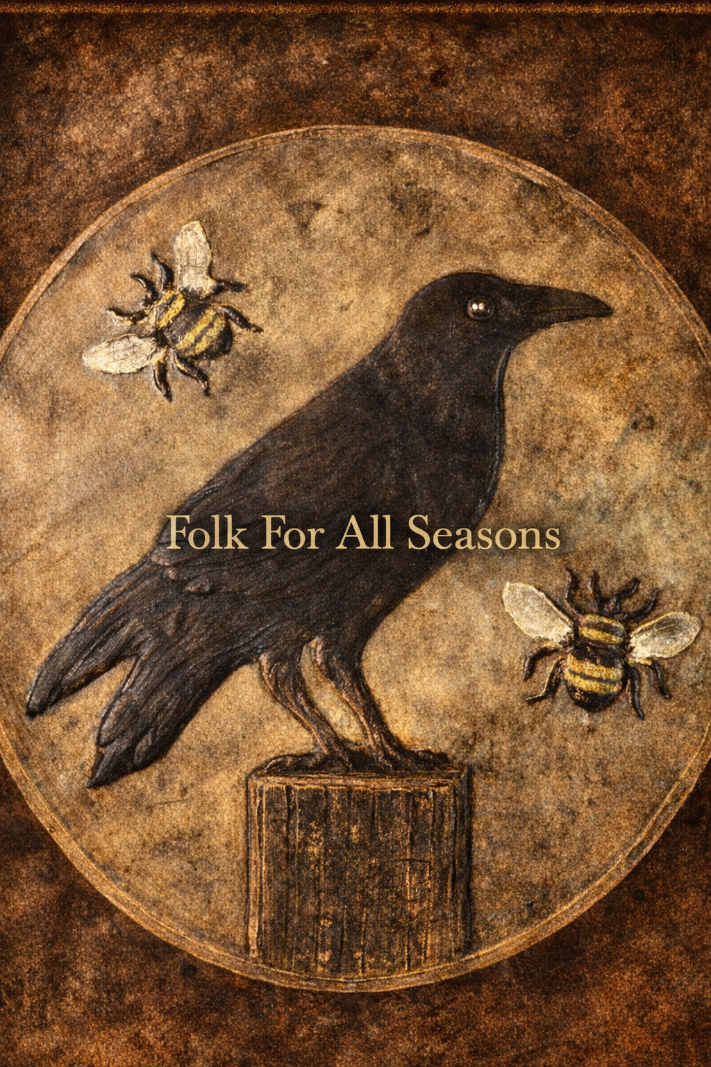 Crow on a Stump and Bees - Digital Download - Enhanced Print of Original Folk Art