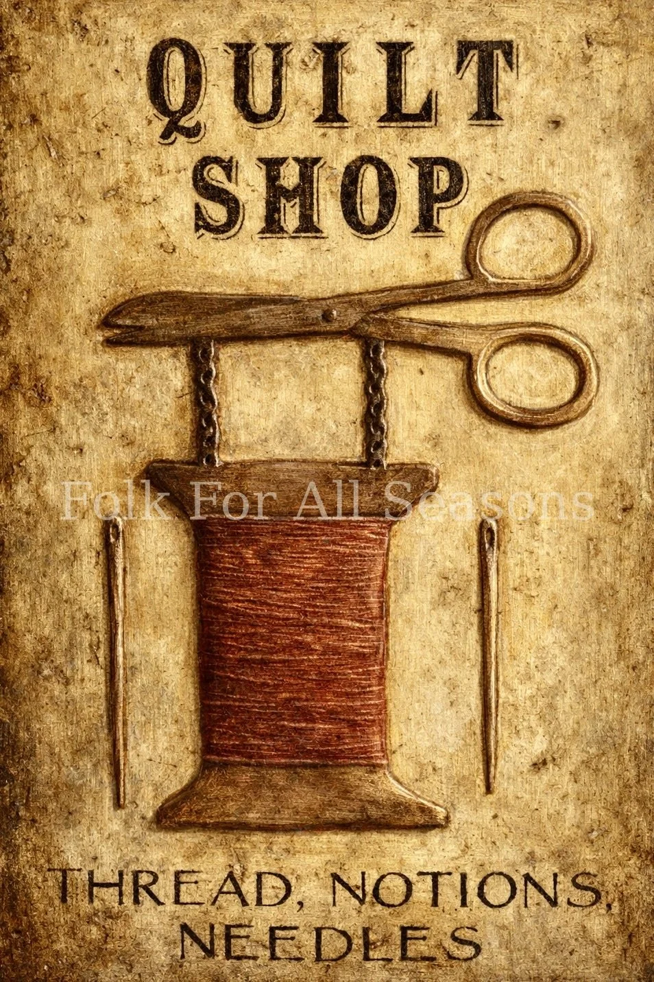 Thread, Notions, Needles Quilt Shop - Digital Download - Enhanced Original Folk Art