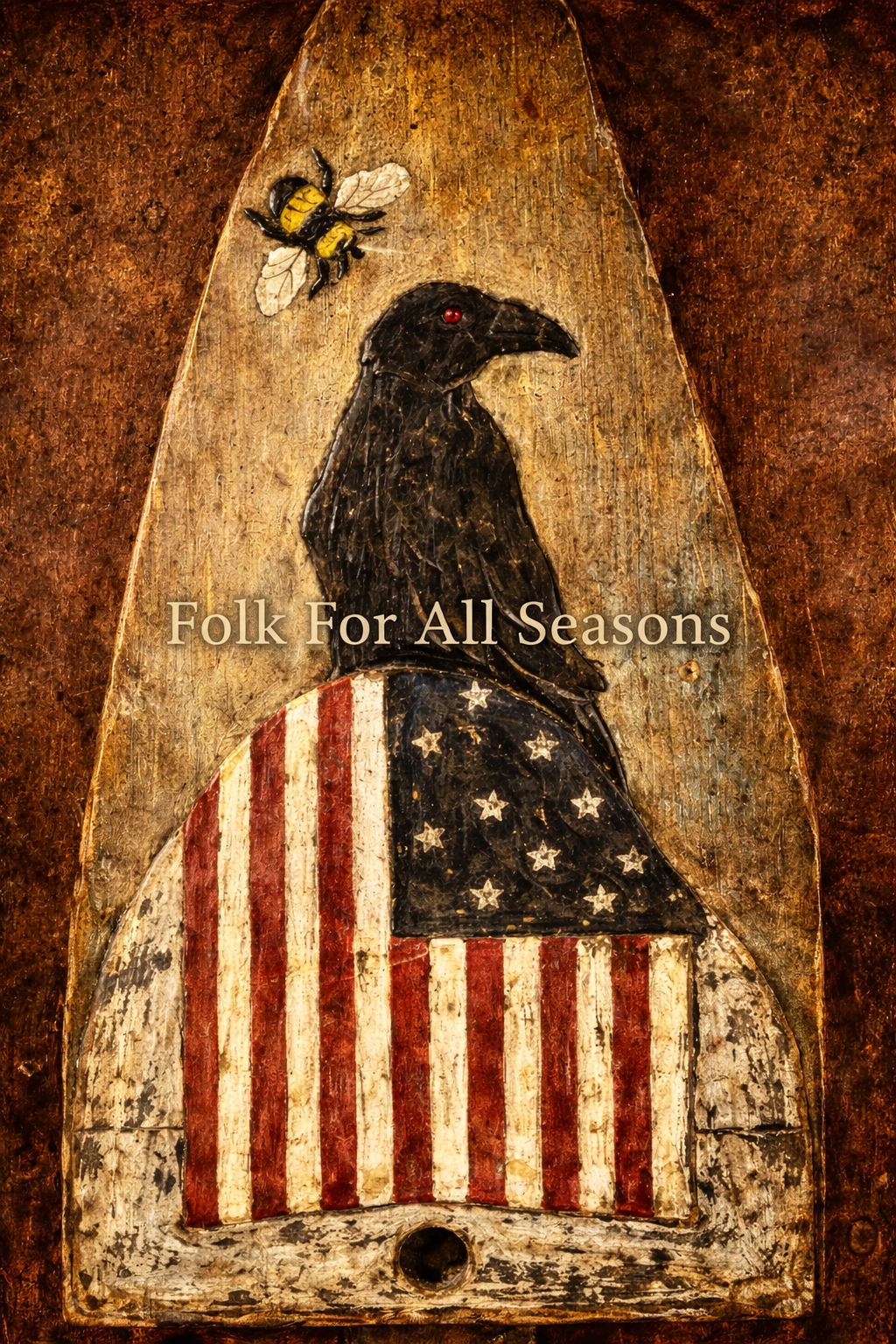 Patriotic Crow on Bee Skep - Digital Download - Enhanced Print of Original Folk Art