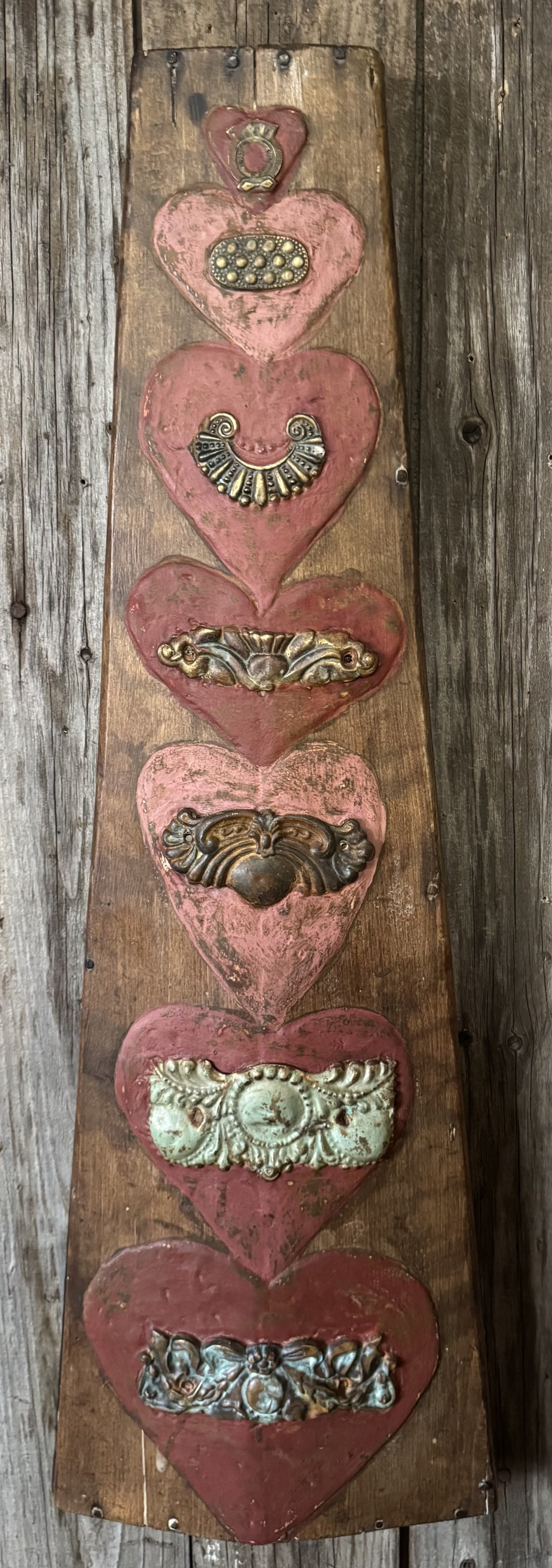 Fiddle Case Fancy Stacked Hearts Made on a Very Old Wooden Fiddle Case Top All with Lovely Old Hardware