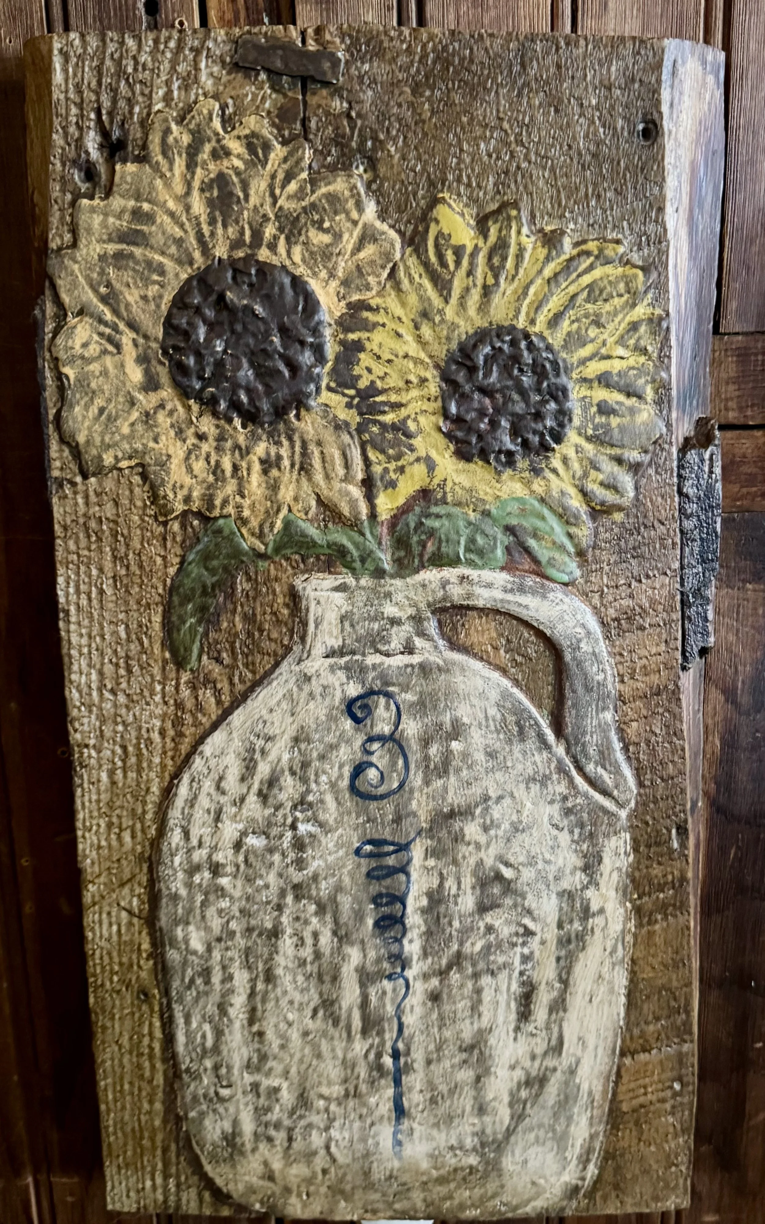 Old Bee Sting Decorated Jug #3 with Two Sunflowers