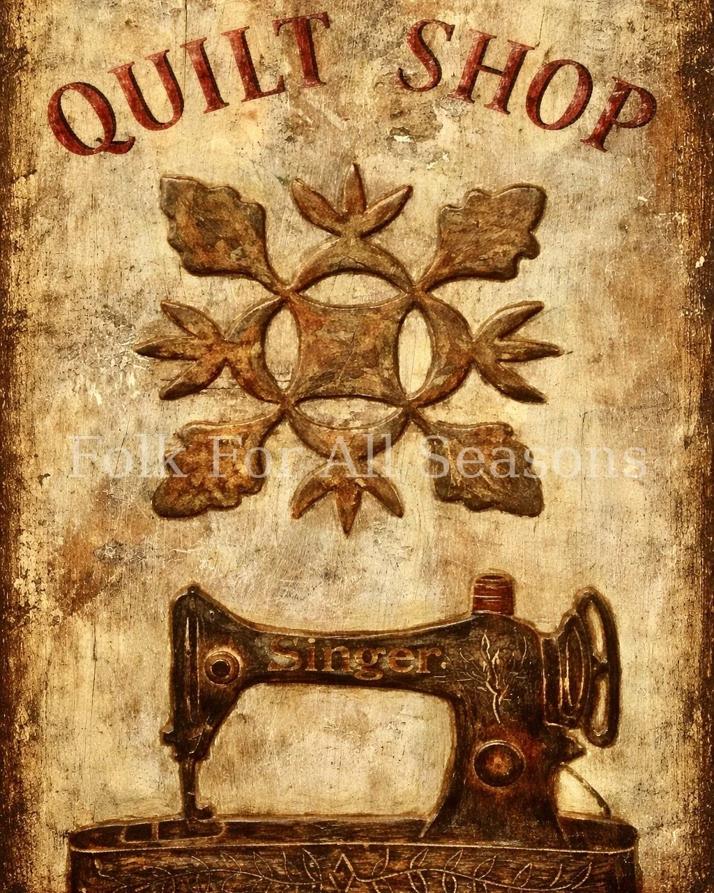 Quilt Shop - Digital Download - Enhanced Print of Original Folk Art