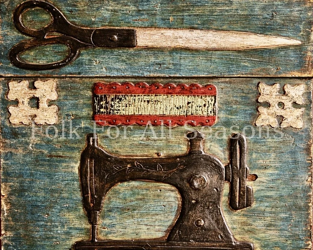 Sew Blue - Digital Download - Enhanced Print of Original Folk Art