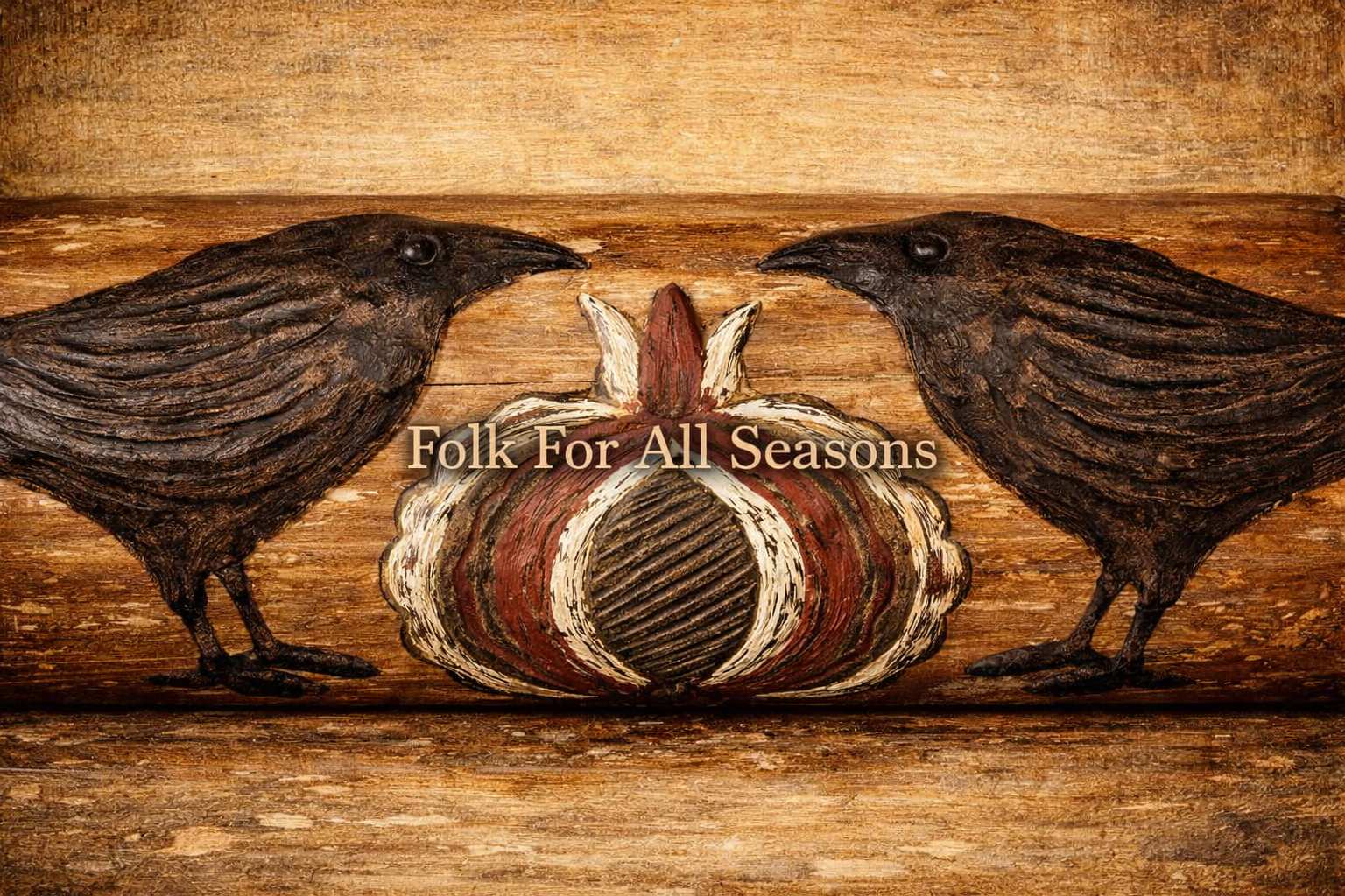 Crows and Primitive Fraktur Flower - Digital Download - Enhanced Print of Original Folk Art