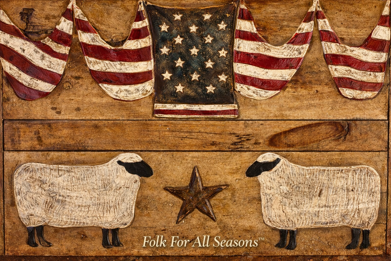 Patriotic Sheep - Digital Download - Enhanced Print of Original Folk Art