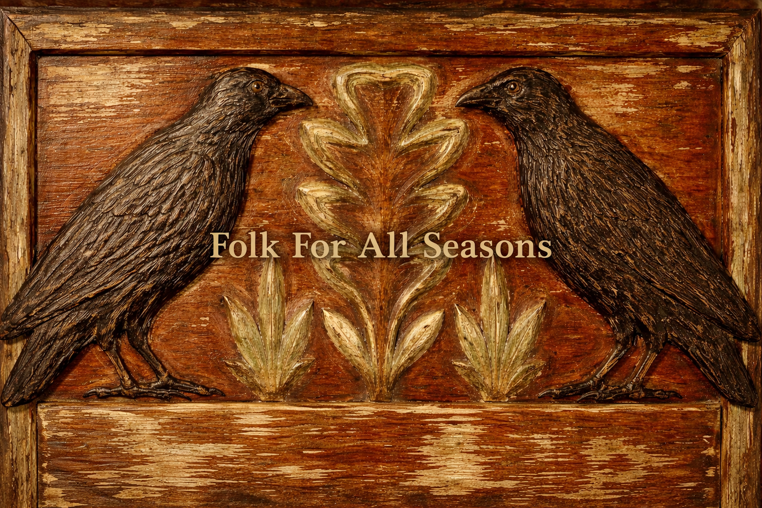 Two Crows and Primitive Bushes - Digital Download - Enhanced Print of Original Folk Art
