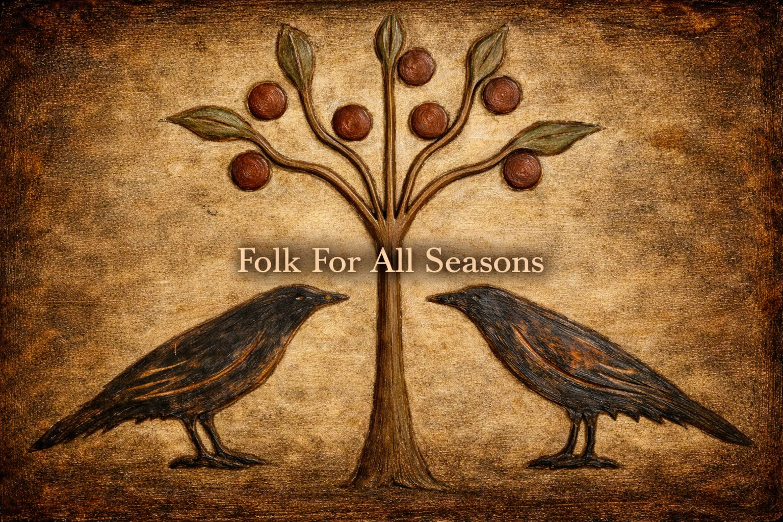 Primitive Apple Tree with Crows - Digital Download - Enhanced Print of Original Folk Art