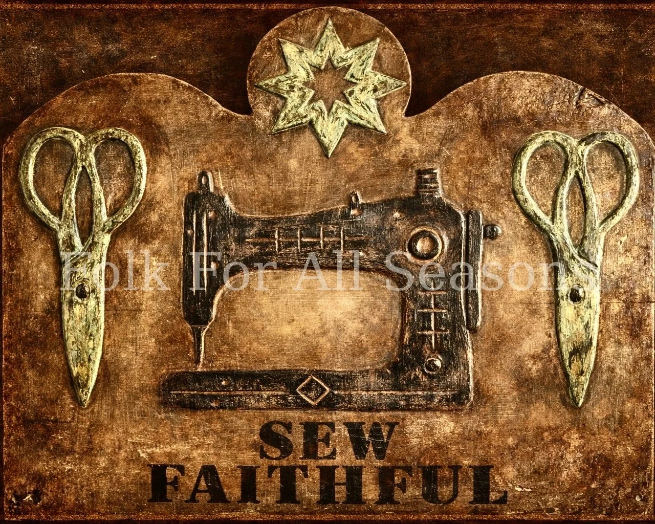 Sew Faithful - Digital Download - Enhanced Print of Original Folk Art