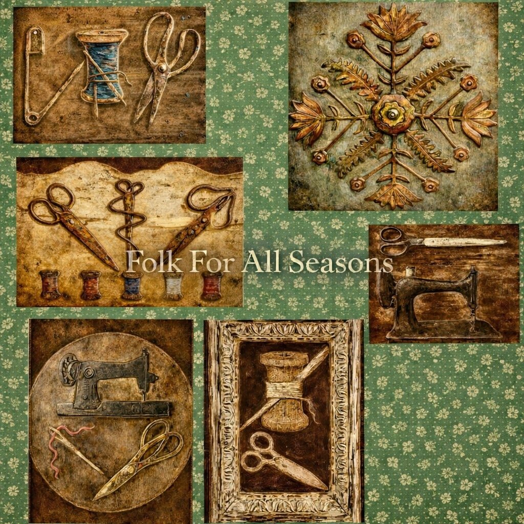 Stitcher, Quilter, Sewing Collage for Junk Journal #3 - Digital Download - Enhanced Original Folk Art