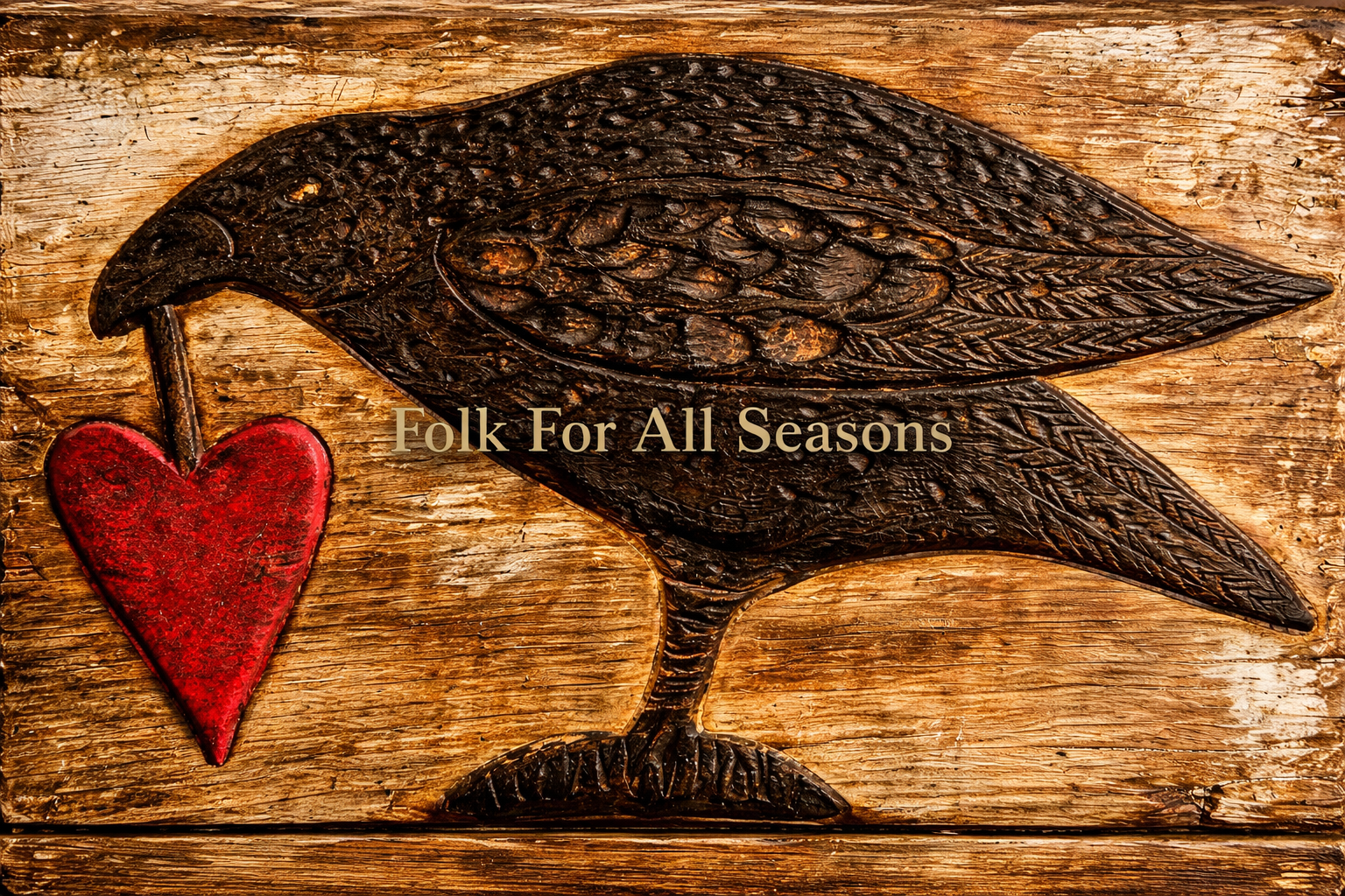 Crow and Hanging Heart on White - Digital Download - Enhanced Print of Original Folk Art
