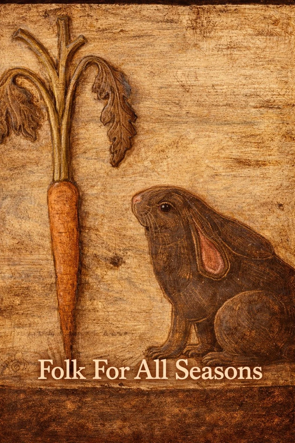 Lil Bunny Looking Up at a Big Carrot - Digital Download - Enhanced Print of Original Folk Art