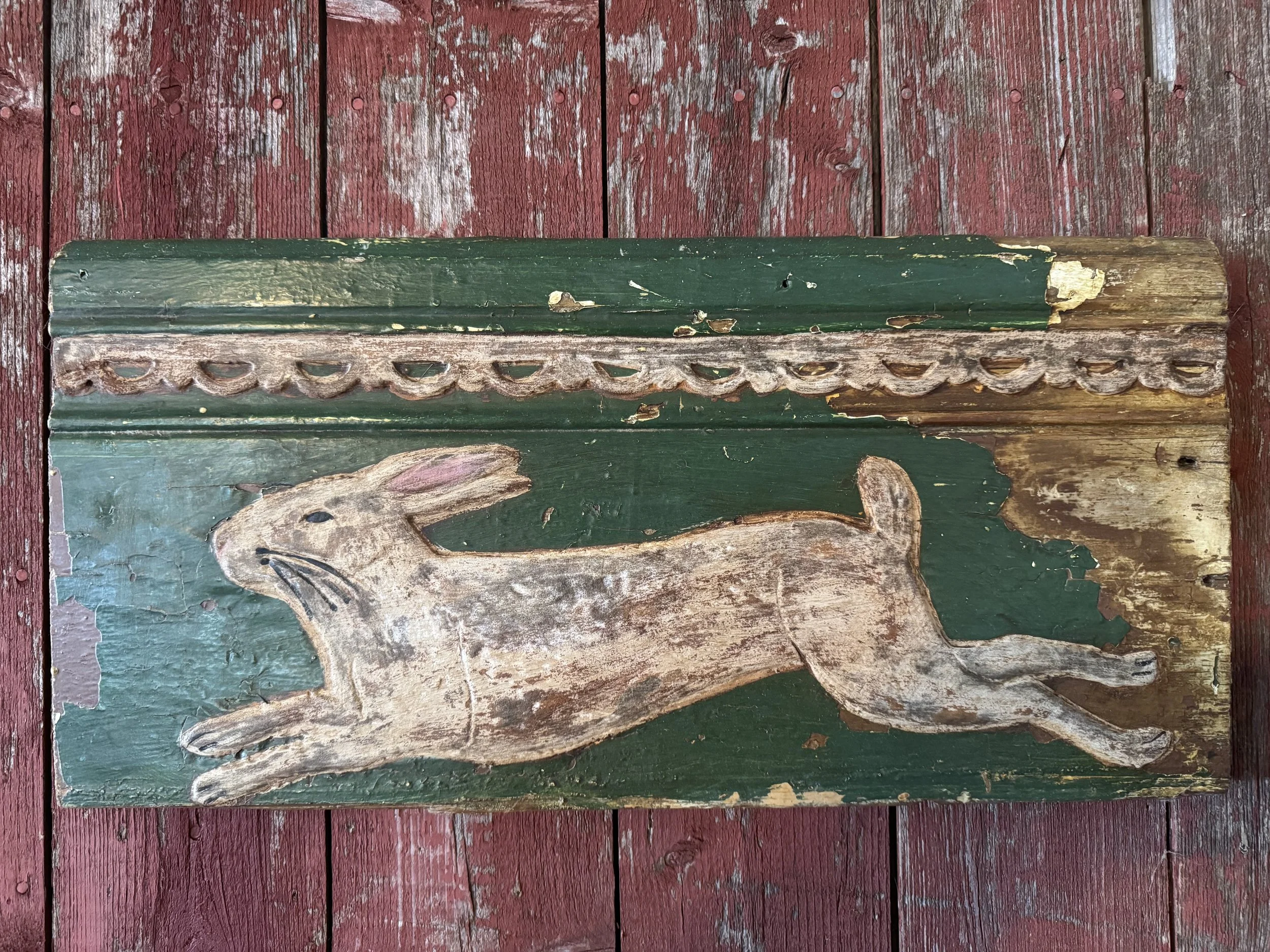 Leaping White Rabbit on Green