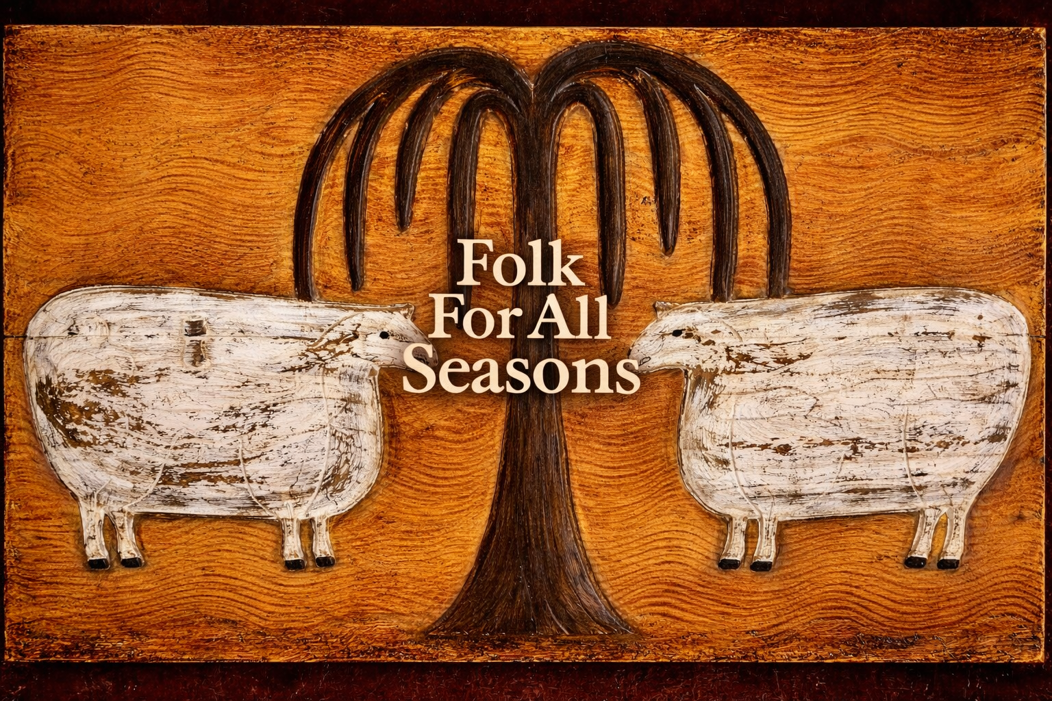 Two Sheep Under a Willow Tree - Digital Download - Enhanced Print of Original Folk Art