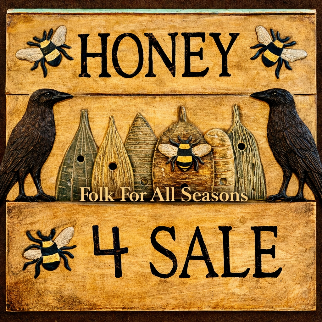 Honey 4 Sale Crows - Digital Download - Enhanced Print of Original Folk Art