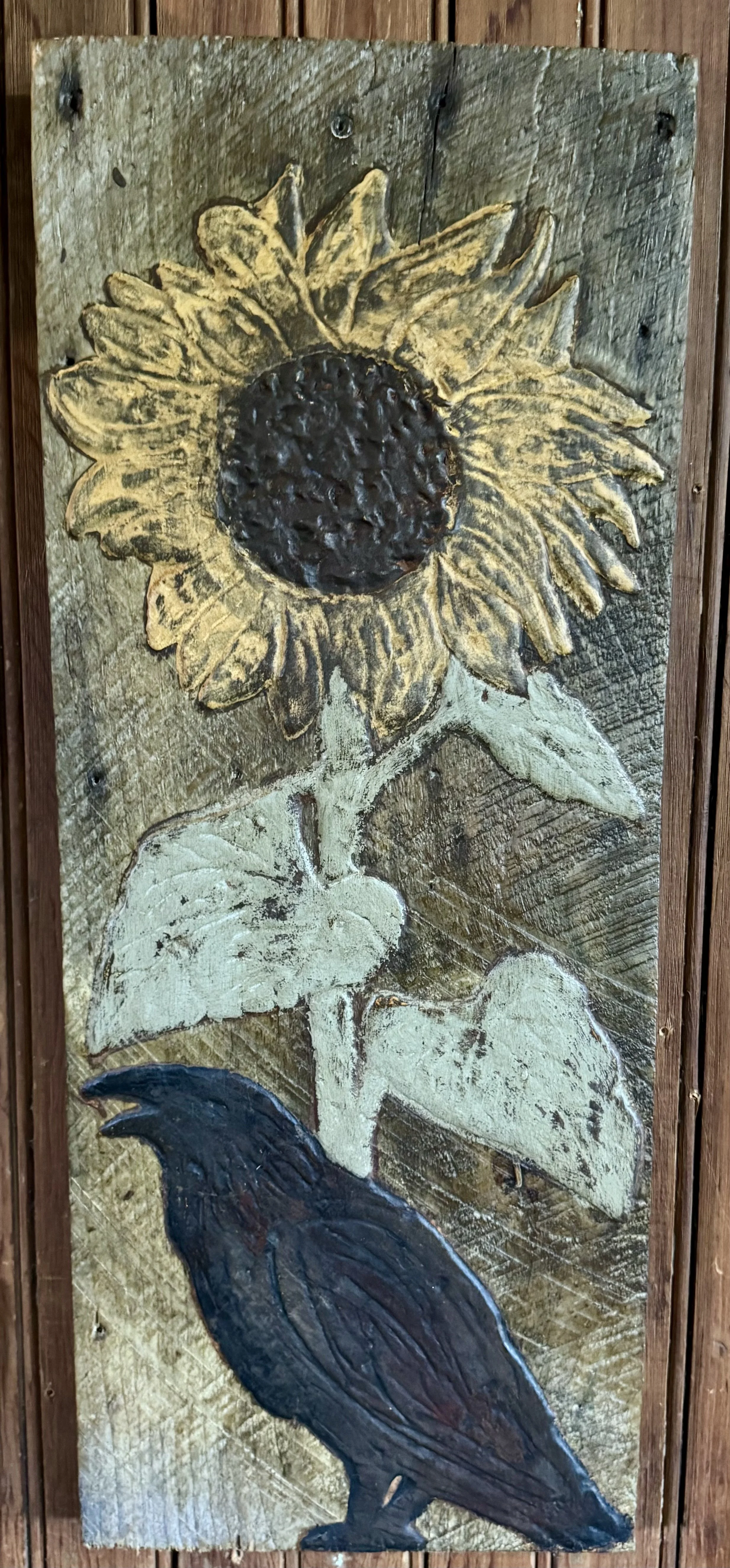 Tall Sunflower with Crow