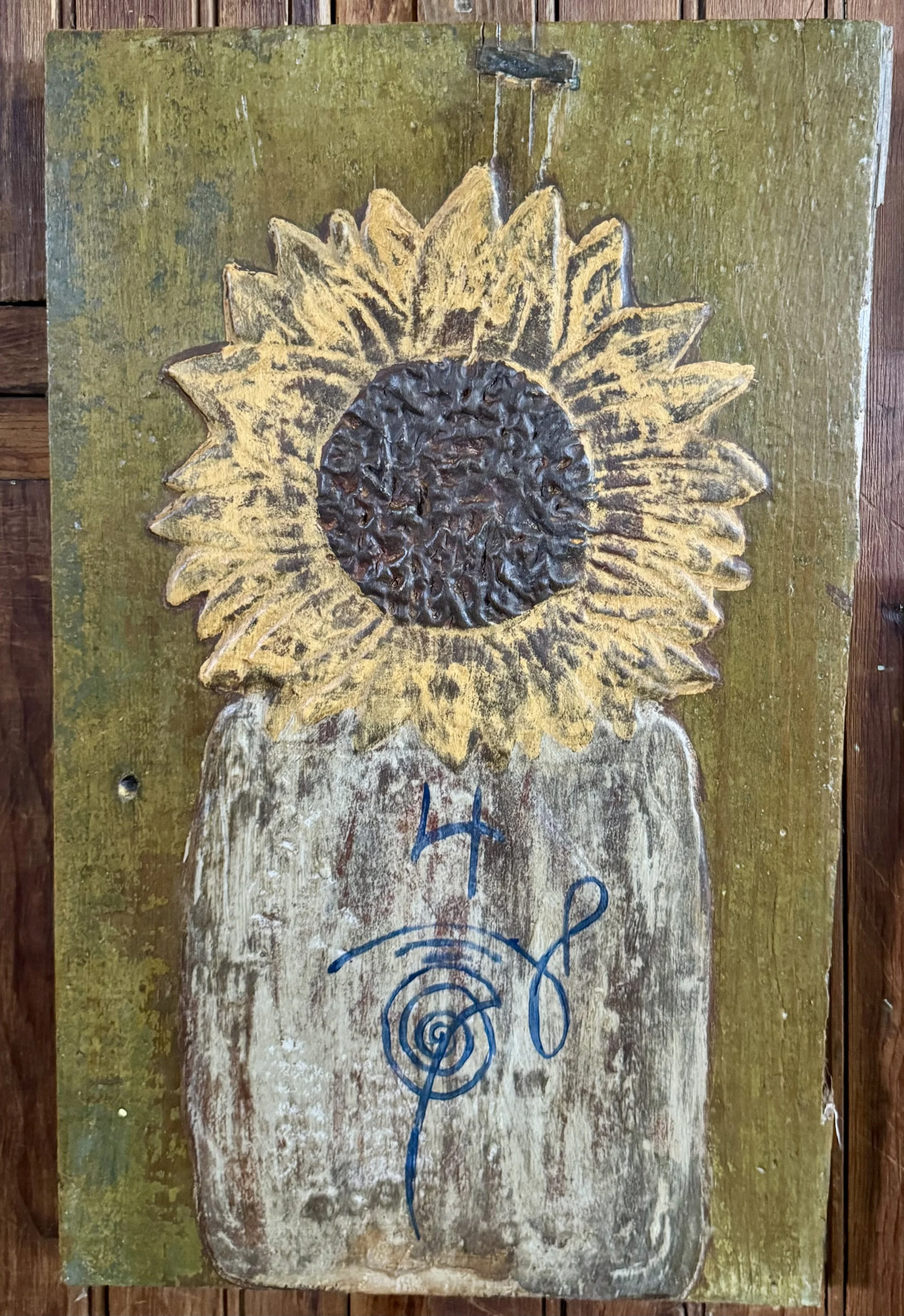 Old Bee Sting Decorated Crock #4 With Sunflower