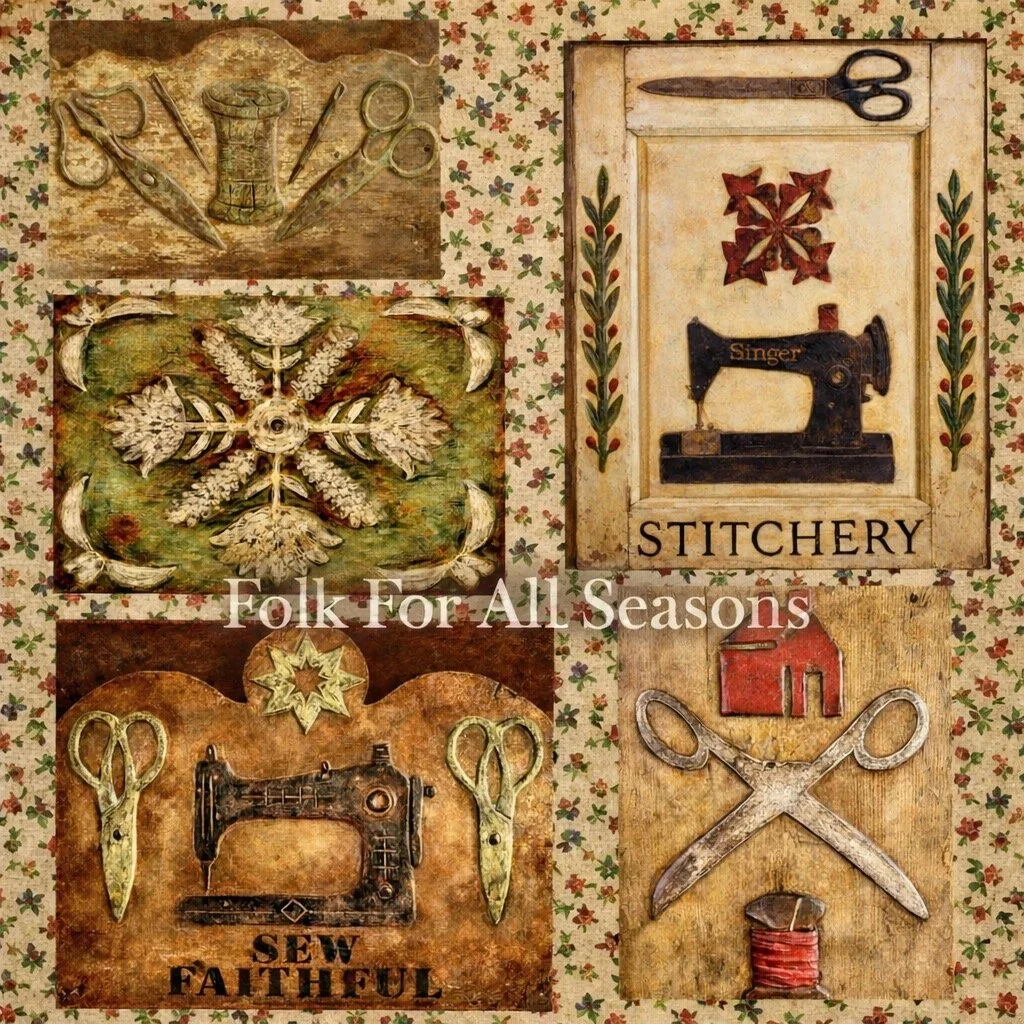 Stitcher, Quilter, Sewing Collage for Junk Journal #1 - Digital Download - Enhanced Original Folk Art