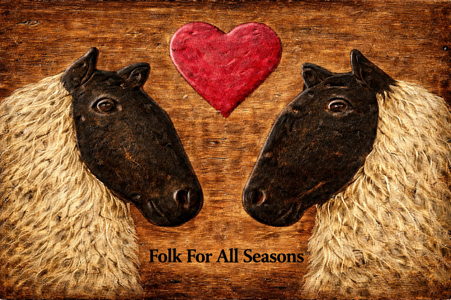 Loving Sheep Pair - Digital Download - Enhanced Print of Original Folk Art